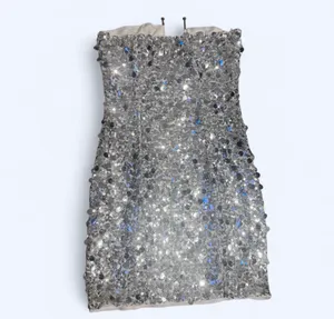 Silver Sequin Strapless Mini Dress thumbnail 2