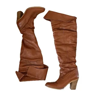 Source Unknown Women’s Over The Knee Fold Over Boots 5 1/2 Brown Slouch Gypsy Pirate Boho thumbnail 1