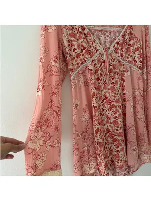 Free People Odette Printed Tunic Top Pink Pedal Combo size medium thumbnail 5