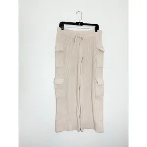 Edikted Wynter Knit Cargo Pants Size Medium Cream Ribbed Wide Leg Loungewear thumbnail 4