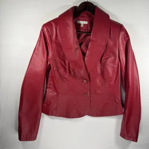 Vintage Yvonne de Marie Size Small Red Leather Jacket Moto Biker 80s thumbnail 10
