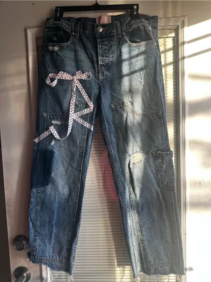 Revice Blue Distressed Jeans with Ribbon Detail thumbnail 1