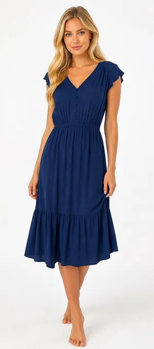 Old Navy Blue Midi Dress Coastal Quiet‎ Luxury Feminine Resort Core S Clean Girl thumbnail 1