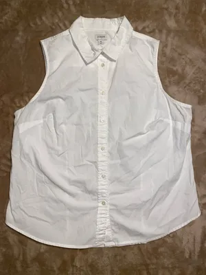J. Crew White Sleeveless Button-Down Cotton Shirt thumbnail 1