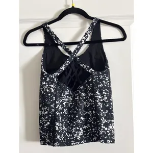Fabletics Tank Top Black White Splatter Print Lattice Strappy Back Size S‎ thumbnail 3
