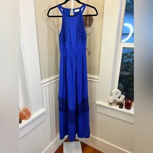 Altard State Royal Blue Crochet Lace Mala Maxi Dress Halter Neck Elastic Waist S thumbnail 3