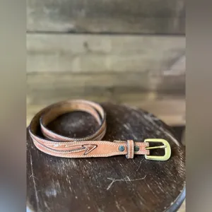 Vintage Jordache Genuine Leather Belt USA Made Arrow Stitch Brass Buckle 30 thumbnail 5