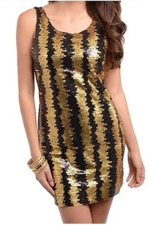 💐🔵Black & Gold Stripe Sequin Dress - LRG thumbnail 1
