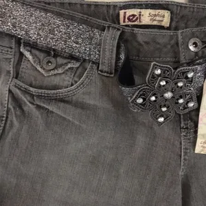 L.E.I. Denim Jeans Grey Wash Juniors 14 Low Rise Hiphugger Bootcut Stretch Belt thumbnail 3