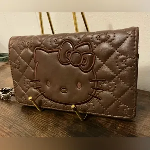A Rare Vintage Dark Brown Sanrio 2013 Hello Kitty Quilted Faux Leather Wallet thumbnail 3