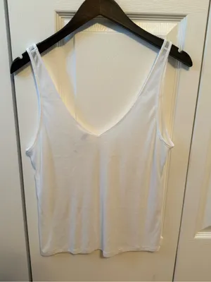 Skims Sheer Cotton V-neck Tank in White thumbnail 3
