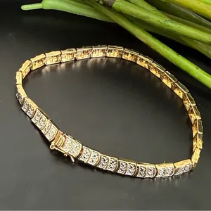 Vintage Signed M Gold-tone Diamond Illusion NO Stone 8 1/2” Tennis Bracelet 13g. thumbnail 1