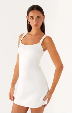 Peppermayo Odette Satin Mini Dress Womens 6 White Square Neck Sleeveless Party thumbnail 1