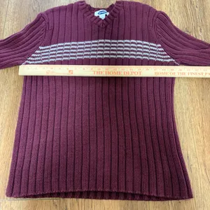 VTG Old Navy‎ Knit Fishermen Sweater V-Neck Maroon Cottage Womens L Y2K academia thumbnail 6