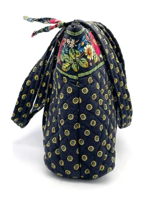 Vera Bradley Betsy Bag Vibrant Black Retired Quilted Floral Zip Top Tote Bag VTG thumbnail 3