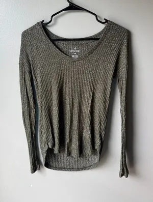 American Eagle Soft & Sexy Ribbed Long Sleeve Top Olive Green XS thumbnail 1