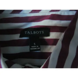 Talbots Button Down Shirt S Burgundy White Striped‎ Cotton Long Sleeve Classic thumbnail 4