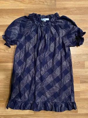 Hill House Katherine Iridescent Blue Plaid Ruffle-Hem Mini Dress — Size M thumbnail 3