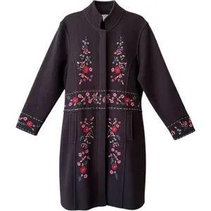 Alexander Bartlett 100% Wool Embroidered Floral Long Coat Women L Boho Brown thumbnail 1