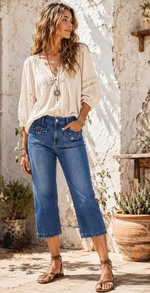 White House Black Market Novelty Pocket Boot Crop Jeans 12 bohemian y2k retro thumbnail 1