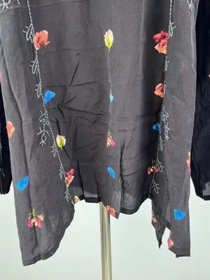 NWOT Johnny Was Biya Silk Embroidered Floral Boho Shirt Blouse Black Sz L thumbnail 4
