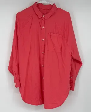 Aerie Women Small Coral Pink Linen‎ Viscose Blend Oversized Button Down Shirt thumbnail 1