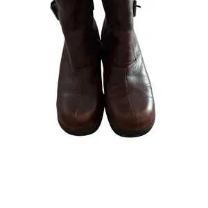 Double H Brown Leather Moto Boots Chunky Lug Sole Buckle Side Zip Womens 10 3016 thumbnail 3