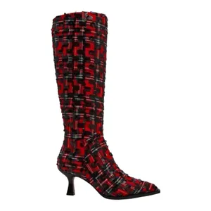 Betsey Johnson Women's Pamella Red/Black Plaid Sequin Knee High Boots Size 7.5 thumbnail 12