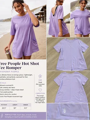 Free People‎ Lavender Purple Hot Shot Tee Romper Size Small thumbnail 2