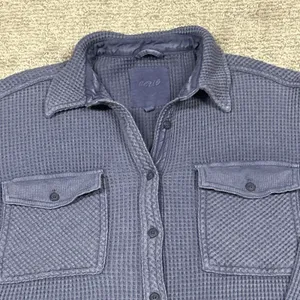 Aerie LumberJane Thermal Waffle Knit Shirt Womens Small Oversized Slouchy Blue thumbnail 2