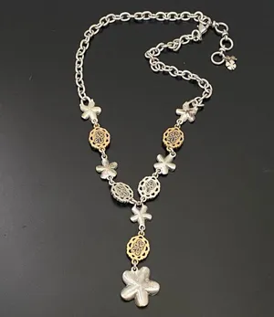 LUCKY BRAND Silver-tone Chain Flower Cabochon Y-Necklace 31g thumbnail 5