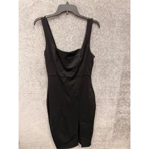 Lulus Women Dress Medium Black Bodycon Cowl Neck Front Slit Midi JD10964 thumbnail 3