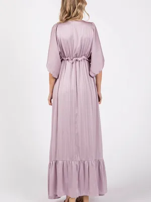 Vanilla Bay maternity long lilac V-neck pleated dress, size S thumbnail 2