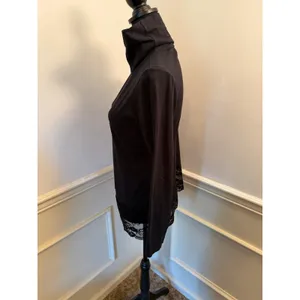 Sundance Elan Black Mock Neck Lace Trim Long Sleeve Top Minimalist Capsule thumbnail 5