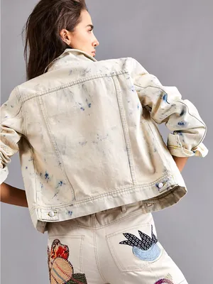 Free People Rumors Denim Jacket Jones Tie Dye Blue Small NWOT thumbnail 3