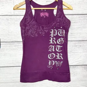 Vintage Y2K Black Label Pink Purple Graphic Racerback Tank Top Size Medium Moto thumbnail 2
