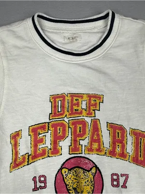 Pilcro Anthropologie Def Leppard Hysteria 1987 Varsity Sweatshirt XXS Cream thumbnail 2