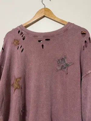 Easel Boho Star Patchwork Oversized Tee Size Large Distressed Sweater thumbnail 4