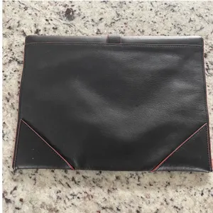 Reiss Arleta Black Leather Envelope Clutch With Pink Trim‎ and Silver Clasp thumbnail 3
