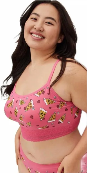 Torrid Seamless Lace Band Pizza My Heart Pink Bralette Size 0 (L/12) thumbnail 1