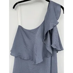 Spirit Of Grace Ruffled One Shoulder Sheath Mini Dress Sz M Satin Blue Flouncy thumbnail 4