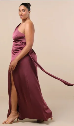 LULU's Sexy Prom Wedding Bridesmaid Elegant Satin One Shoulder Elegant Gown thumbnail 1