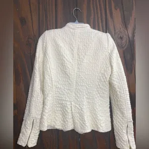 Zara Wool Blend Zip Front Textured Blazer Medium Winter White thumbnail 15