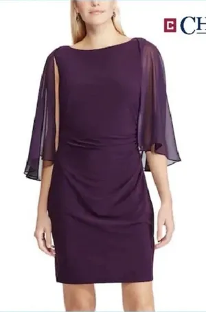 Chaps Sheer Cape Sleeveless Sheath Dress Size L thumbnail 1