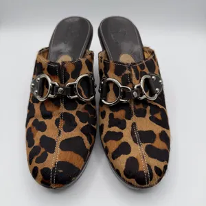Cole Haan Leopard Calf Hair Horsebit Mule Heels Brown Black Womens 7.5B Brazil thumbnail 2