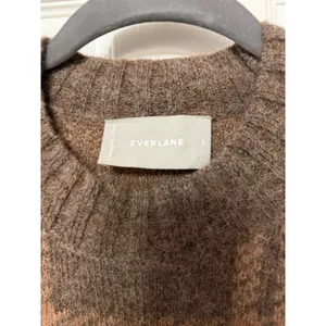 Everlane Alpaca Plaid‎ Crewneck Sweater Brown Tan Wool Blend Small S thumbnail 3