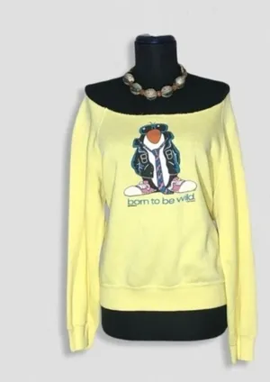 vintage 90s Y2K sweatshirt “Born to Be Wild" penguin graphic boho grunge whimsy thumbnail 1