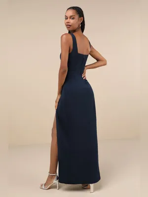 LULU’S Glamorous Disposition Navy Ruched Maxi Dress thumbnail 4