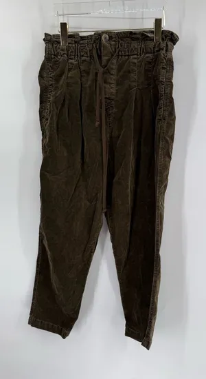 Free People‎ Corduroy Paperbag Pants Dark Olive Pleated Size small thumbnail 1