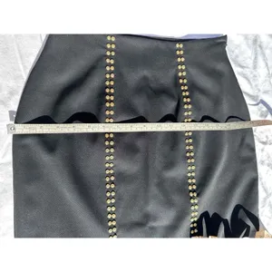 Erez Collections Midi Bedazzled Skirt 100% Wool Gold Studs Slits Black Women's S thumbnail 7